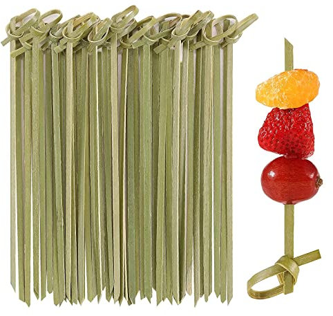 LQQDREX 100pcs Disposable Bamboo Tie Picks Bamboo Knot Skewers Food Picks With Twisted Ends Fork Picks Bamboo Cocktail Fruit Food Sticks