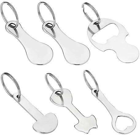 Fezf Clé de Caddie en Acier Inoxydable, Porte-clés de Jeton de Caddie, Spécialement Conçue pour le Chariot de Courses, Robuste et Compact, Silver, 6 Pièces
