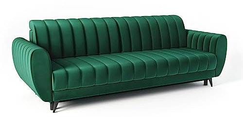 Siblo Sofa Carla 3 Kollektion - Sofa mit Schlaffunktion - Elegante Couch - Wohnzimmer Möbel - Komfortables Schlafsofa - Sofa 3-Sitzer - Klappsofa mit Bettkasten - 242x97x85 cm - Grün