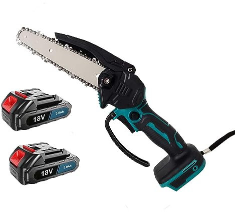 PAIIPUIIT Akku Kettensägen, 6-Zoll-Elektrosäge, Ersatz für Makita 700W Schnellladen zum Holzschneiden, Astscherenschneiden (2 x 3000mAh Akku)