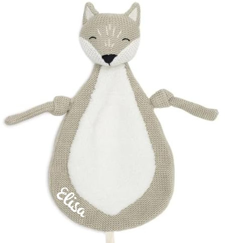 KIDSLINO Schmusetuch Fuchs, Schnullertuch Strick Jollein, Babygeschenk, personalisierbar