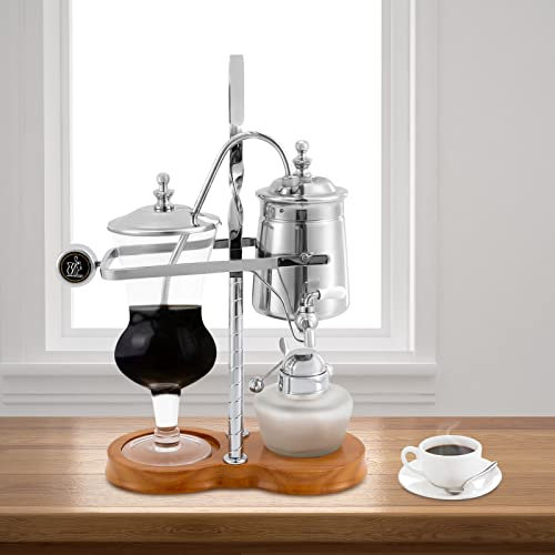 gegeweeret Kaffeekocher 400ml Siphon kaffeemaschine Set, Vakuum-Kaffeebereiter, Kaffee- und Teebrüher, Integrierter Filter, Passendem Holzbrettsockel (Silber)
