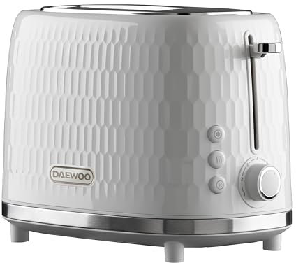 Daewoo Hive Collection, 2 Slice Toaster, Easy Cleaning, Safety Features, Cord Storage, High Lift Lever, Browning Controls, Defrost, Reheat, Cancel Functions, Part Of A Collection, White