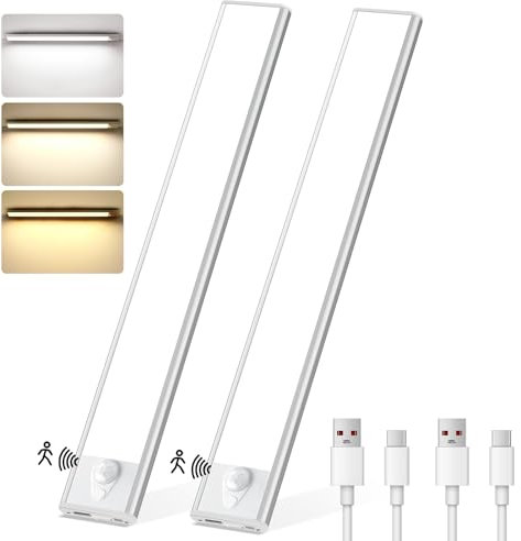 Unterbauleuchte Küche LED 30cm 3 Farbmodi Schrankbeleuchtung LED mit Bewegungsmelder 2200mAh Batterie Unterschrank Beleuchtung Küche Küchenbeleuchtung Unterbau for Kleiderschrank, Treppe Kofferraum RV