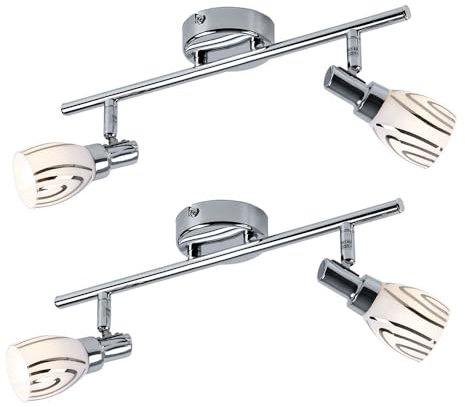 Deckenleuchte 2 Flammig Deckenstrahler schwenkbar Wohnzimmerleuchte Decke 2 Strahler, chrom Metall, 2x G9, LxBxH 36,5x8,5x16 cm, 2er Set