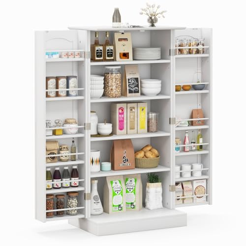 COSTWAY Armoire Cuisine 2 Portes avec 16 Étagères, Meuble Cuisine Rangement avec Dispositif Anti-Renversement, Buffet Cuisine, Placard Garde-Manger pour Salle à Manger, Salon, Blanc