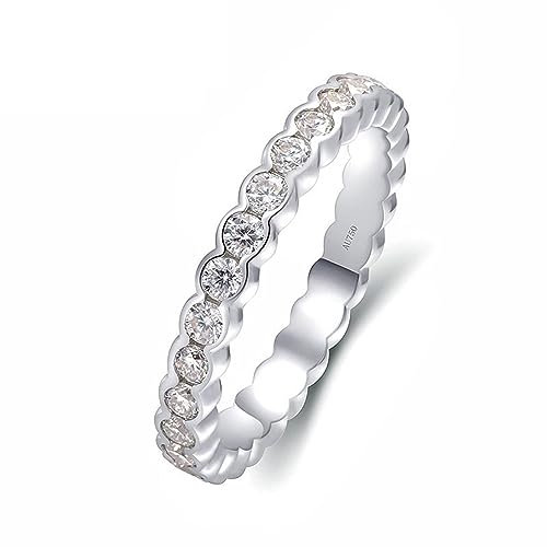 Whoiy Frauen Ring Weisgold, Echt Gold Verlobungsringe 18K Runder Schnitt Ewigkeit Ehering Trauring 750 Damenring Moissanite Gr. 67 (21.3)