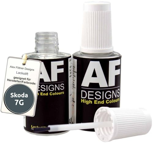 Alex Flittner Designs Lackstift für Skoda 7G Metal Grau Metallic 2x20 ml | Lackstift Set geeignet für Farbcode: 7G und Farbname: Metal Grau Metallic