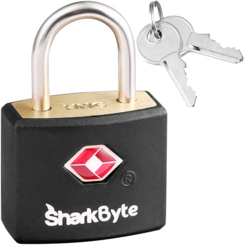 SharkByte TSA Luggage Lock with Keys, Key Travel Locks, Suitcase Padlock for Luggage, Small Keyed Luggage Locks Brass for Gym Lockers, Laptop Bags, Travel Suitcases, Backpacks, Zippers, Travel Bags