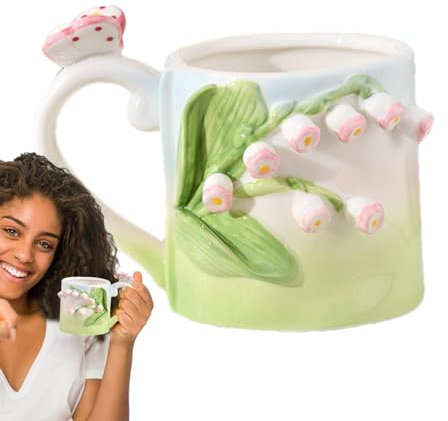 Rurunklee Taza de cerámica con diseño de flores, hecha a mano, para adultos y niños, 340 ml