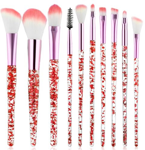 WLLHYF Lot de 10 pinceaux de maquillage en cristal pailleté pour fond de teint correcteur, fard à paupières eyeliner blush estompage des lèvres (rouge)