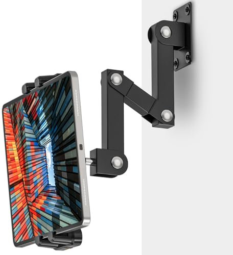 Tendak Support Mural pour Tablette, Support Mural Pliable pour iPad, Support Métallique Rotatif à 360° pour Tablette, Compatible avec Les Tablettes de 4,7 à 13,5 Pouces