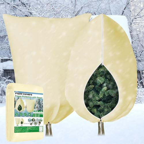 OZMI Plant Fleece Frost Protection, 2PCS 183x215cm 70GMS Outdoor Plant Covers for Winter, Plant Fleece Jackets Garden Fleece Bags Protect Plants from Frost for Tree (6x7FT 183x215cm)