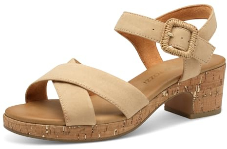 MARCO TOZZI Damen Sandalen mit Absatz Runde Spitze mit Schließe, Beige (Biscuit), 40 EU