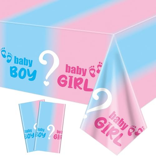2Pcs Geschlecht Reveal Tischdecke - Geschlecht Reveal Tischdekorationen rosa und blau Tischdecke für Baby-Dusche Dekorationen, Junge oder Mädchen Geschlecht Reveal Party Supplies, 130 x 220 cm
