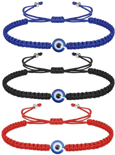 Zeayebsr 3 Stück Böser Blick Schnur Armbänder handgefertigt schwarze Schnur Böser Blick Armband Schutz Armbänder Glücksbringer Freundschaftsarmbändern,evil eye,evil eye bracelet,türkisches auge