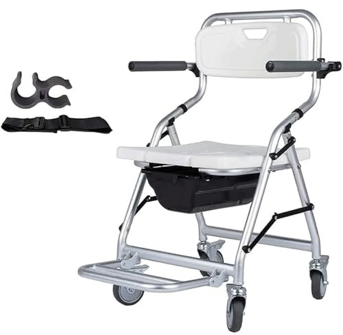Duschstuhl mit Rollen für Senioren und Behinderte, höhenverstellbar, Duschstuhl mit Armlehnen und feststellbaren Rädern