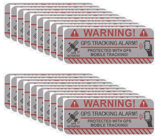 ECSiNG 20pcs GPS Tracking Alarm Aufkleber 7,5 x 3 cm Selbstklebend Vinyl Warnaufkleber Innen und Außen Diebstahlschutz Aufkleber (Rechteck)