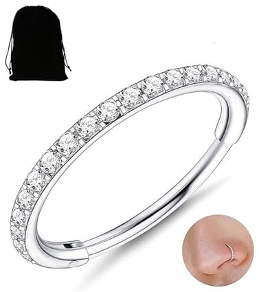 KGDUYC 1 Stück Nasenringe Zirkonia Nasenring Knorpel Ohrring Klar CZ Hoop Septumring Clicker 316L Chirurgenstahl Körperpiercing Helix Ohrläppchen Daith Rook Conch Tragus Piercing Schmuck - 0,8mm
