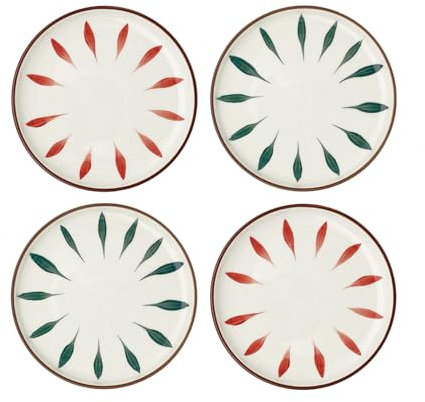 TREEWOO Platos de postre de cerámica pintados a mano, 6 pulgadas, juego de 4, colores rojo y verde, platos pequeños para pasteles, sushi, frutas