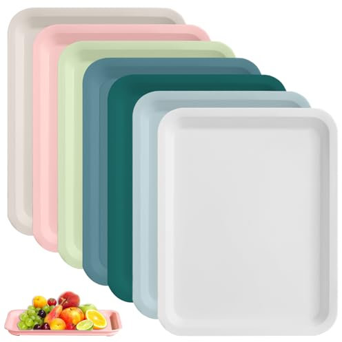 7 Stück Kunststofftablett, Serviertablett, Rechteckig Servierplatten, Plastik Tabletts rutschfest Materialschalen, Plastikschalen für Fast Food Café (36.4x22x2.3cm)