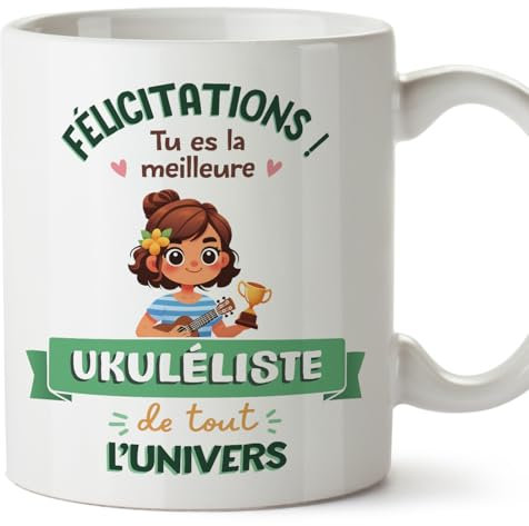 Mugffins Tasses pour UKULÉLISTE - En Français - Cadeau original femme - Meilleur Univers Trophée - 11 oz / 330 ml