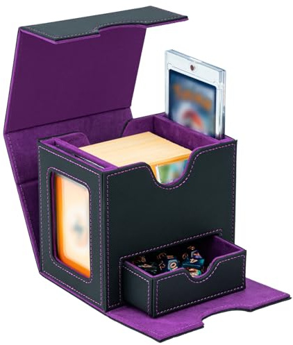 Tolesum MTG Deck box mit 2 Commander Displays,35pt Magnetkartenhalter Schaufenster, passt für 100+Doppelt Eingehüllte Karten,Sammelkarten Box für Magic Commander TCG Karten mit Würfelfach-Schwarz/Lila