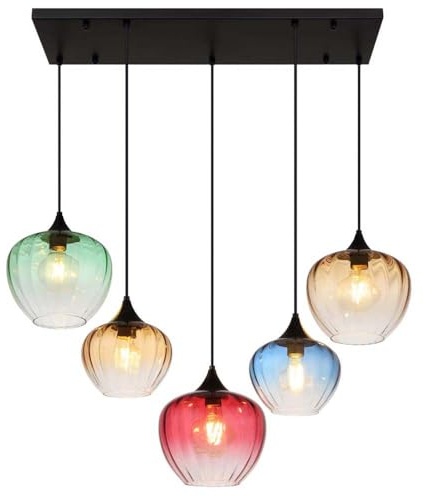 Dining Room Light Pendant Light E27 5-Bulb Glass Colourful Black Grooves