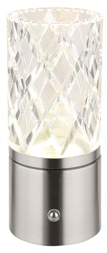 Tischleuchte mit Touchdimmer LED Nachttischlampe Akku Tischlampe Wohnzimmerlampe, Acryl, Chrom, Metall, 2,5W 185lm warmweiß-kaltweiß, DxH 8x19 cm