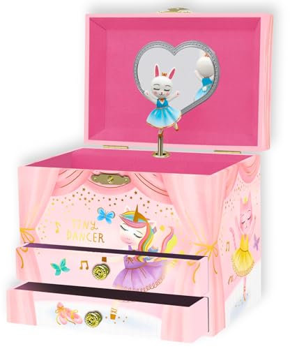 Giggle & Honey Musikalisches Schmuckkästchen für Kinder – Kinderspieluhr mit drehendem Tierballerina, Tierballerina-Geburtstagsgeschenke für kleine Mädchen, 17,1 x 13,3 x 15,2 cm – Alter 3–10
