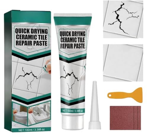 Ceramic Tile Small Hole Repair,Ceramic Tile Repair Paste,Crack Hole Scratches Repair Paste,Porcelain Sink Repair Kit White,Ceramic Tile Chip Repair Filler,Tile Repair Kit,Cracked Bath Repair,100ml