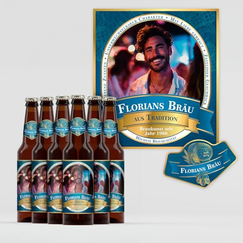 Yabaduu personalisierbare Bieretiketten selbstklebende Aufkleber für Bierflaschen Flaschenetiketten Geschenk für Geburtstag Hochzeiten Partys Sticker wasserfest Y077 (6 Stück, 02 Pils Blau)