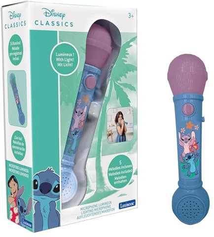 Lexibook, Disney Stitch, Micrófono Luminoso para niños, Juguete Musical, Altavoz Integrado, Efectos de luz, melodías de demostración Incluidas, Azul, MIC80D