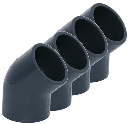 HAF 4X PVC Fittings Winkel 45° mit 63mm x 63mm | Klebemuffe x Klebemuffe | Winkelverbinder aus grauem PVC-U | PN16 für PVC Rohr, Poolfitting, Pool, Schwimmbad, Poolverrohrung, Druckleitung