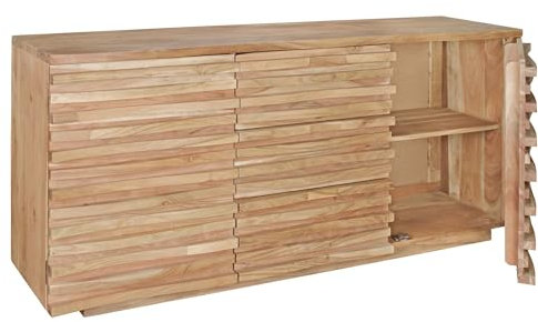 KADIMA DESIGN Sideboard 160 x 75 x 43 cm Massiv-Holz Akazie Natur Baumkante Anrichte | Landhaus-Stil Kommode mit Schubladen & Türen | Flur Schrank Standschrank