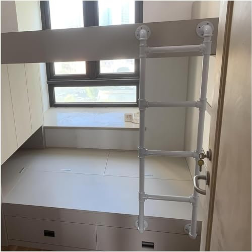 Weiße Notausstiegsleiter für Fensterschacht, Metall-Hochbettleiter zur Wandmontage, Industrielle Etagenbettleiter aus Eisenrohr, Kletterleiter für drinnen und draußen, 140 kg Tragkraft (Größe: 165 c
