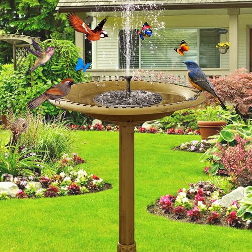 Comedero para pájaros vertical con fuente solar, 2 en 1, estilo vintage, comedero para pájaros para jardín, cobre
