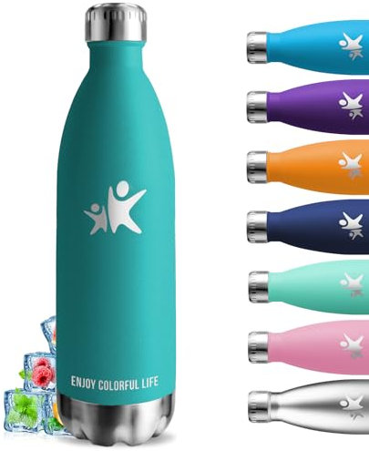 Botella Agua Acero Inoxidable, 1 litro Botella Termica, sin BPA, Botella Agua Gimnasio, A Prueba de Fugas, Cantimplora Acero Inoxidable, Aislamiento al Vacío, Cantimplora para Senderismo, Cámping