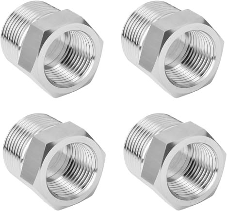 QZKJQDD Reduzierstück 1/2 auf 3/8, 4 Stück Adapter 1/2 auf 3/8 Zoll, Reduzierstück, Edelstahl Gewindefitting, Außengewinde-Innengewindeverbindungen, Geeignet für Industrie, Rohre, Wasser Usw