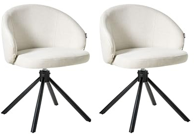 Beliani Set of 2 Swivel Base Dining Chairs Rotating Off White Ovalo