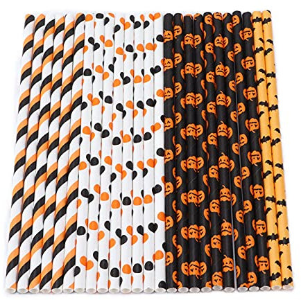 Tomotato, Cannucce di Carta Halloween 125 Pezzi, Design Multicolore per Feste, Decorazione a Tema, Adatte a Bevande e Riunioni Familiari, Compatibili con Bicchieri di Diversi Diame