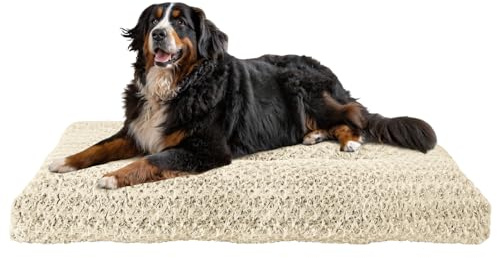 Homaxy Hundebett Grosse Hunde, Flauschig Ergonomisches Hundematte Hundekissen waschbar Hundebetten mit rutschfest Unterseite für Große Hunde, 120x74x10cm, Beige