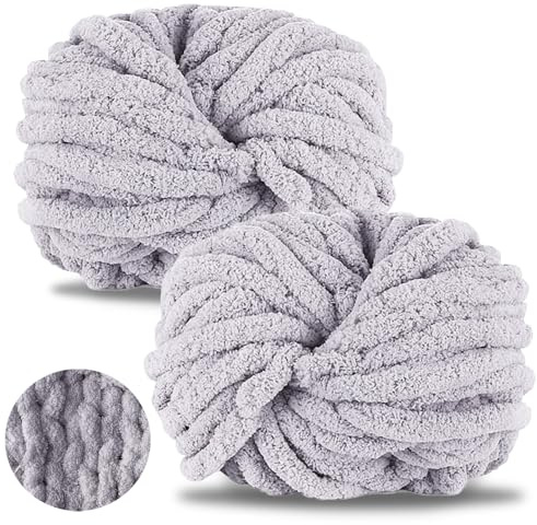 Ecowiaye 2 Stück Dicke Wolle, 500g Chunky Yarn Armstricken Wolle, Dickes Garn zum Häkeln, Flauschig XXL Häkelwolle zum Handstricken für Decke, Schals, Mützen, Haustier Nest (Hellgrau)