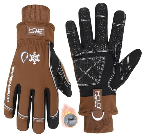 HANDLANDY Gants d'hiver thermiques imperméables, isolés et coupe-vent, gants de travail pour écran tactile, pour le ski et le snowboard par temps froid, pour hommes et femmes, marron, taille M