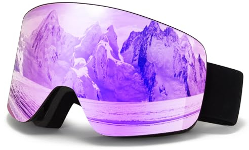Skibrille OTG für Unisex,YH227 Snowboard Brille mit Anti-Rutsch Kopfband UV-Schutz Anti-Nebel,Ski Goggles Vollständig Plattiertes REVO Einstellbare,Skibrillen für Ski (07-REVO Lila/Schwarz VLT14 %)