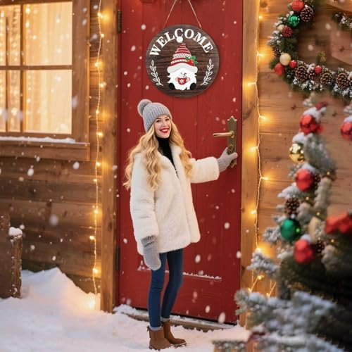 Willkommensschild für Haustür, austauschbares Willkommensschild mit 15 anpassbaren Symbolen, rustikales Holzschild mit Aufschrift Welcome Home, Weihnachts Türdekorationen (Color D)