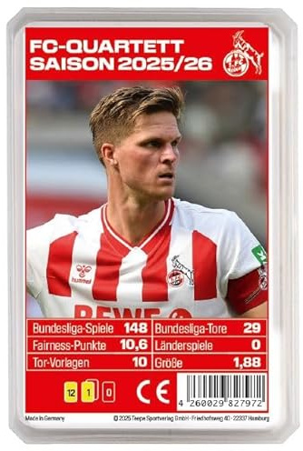 Teepe Fussball-QUARTETT 1. FC KÖLN – Bundesliga Saison 2025/2026 – Sammelkartenspiel mit Spielerwerten & Vereinsdesign – Fanartikel & Geschenkidee für Fußballbegeisterte