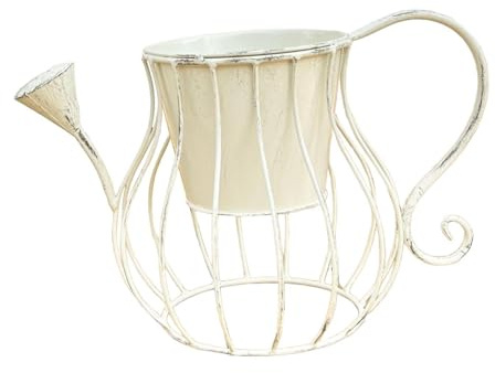 Sharplace Fioriera Rustica in Ferro a Forma di Annaffiatoio, con Manico, Ideale per Balcone, Patio O Terrazza, Bianco