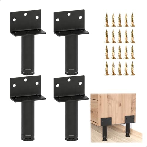 xyuayamz 4 Piezas Patas para Muebles, 80mm Patas de Gabinete Ajustables, Pata Regulables para Mueble 0-15mm, Pies Muebles de Metalicas para Mesas Armarios Sofá, Negro