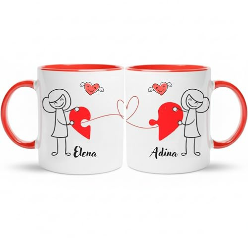 Gifters | Pack Tazas Personalizadas para Parejas con Nombres | Diseño Hilo Rojo del Destino | Interior y Asa Rojos | 325 ml | Regalo Original, Romántico San Valentín y Aniversario | Mujeres